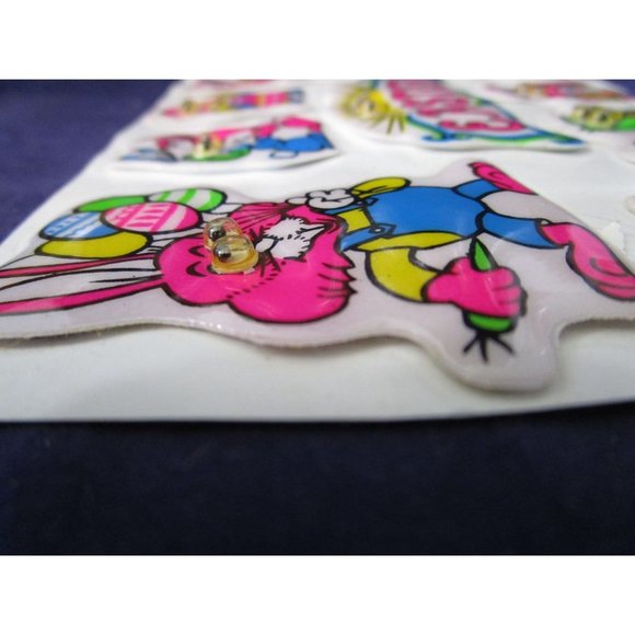 Neon Easter Puffy Stickers Google Eyes Vintage Single Open Sheet GUC - Picture 2 of 16